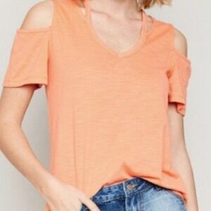 NEW Hayden LA Women's Coral Orange Cold Shoulder T-Shirt Small